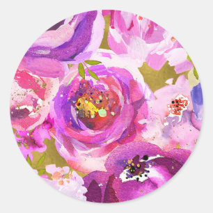 Knallige rosa und violette florale Hochzeit Runder Aufkleber