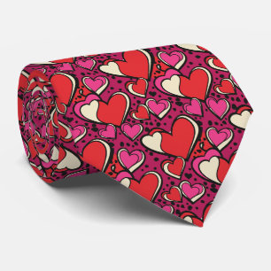 Knalliges Pink Rosa und Saftiges Rot Pop-Art-Herz Krawatte