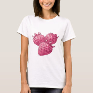 Knallrosa DREI ROSA KRISTALL ERDBEEREN T-Shirt