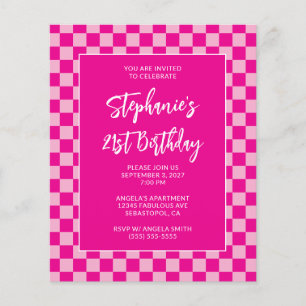 Knallrosa kariert Bold 21. Geburtstag Flyer