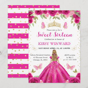 Knallrosa Kleid Blonde Prinzessin Sweet 16 Einladung