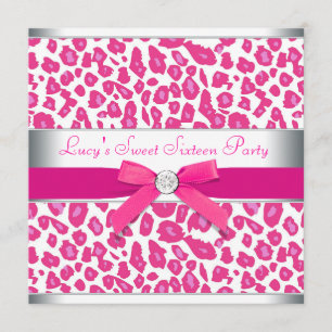 Knallrosa Leoparden-Schleife Rosa Leoparden Sweet  Einladung