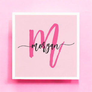 Knallrosa moderne Schriftart weibliches Monogramm  Serviette