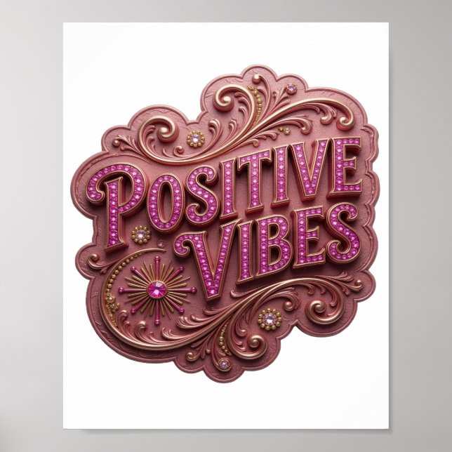 Knallrosa POSITIVE VIBES Poster (Vorne)