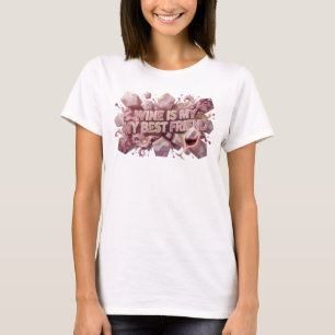 Knallrosa WINE IS MEIN MEIN BESTER FREUND Zitat-Sh T-Shirt