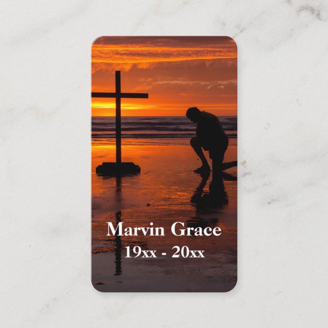 Kneel bei Cross Ocean Sunset Beerdigung Gebetskart Visitenkarte (Vorderseite)