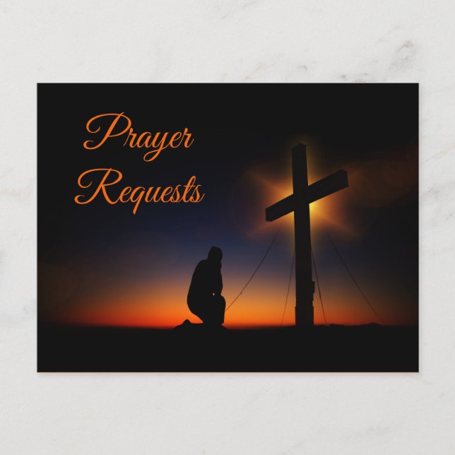 Kneeling am Kreuz für Gebetsanfragen Postkarte (Vorderseite)