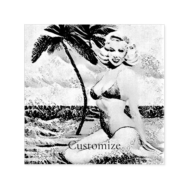 Kneeling Blonde Bikini Modell Permastempel (Design)
