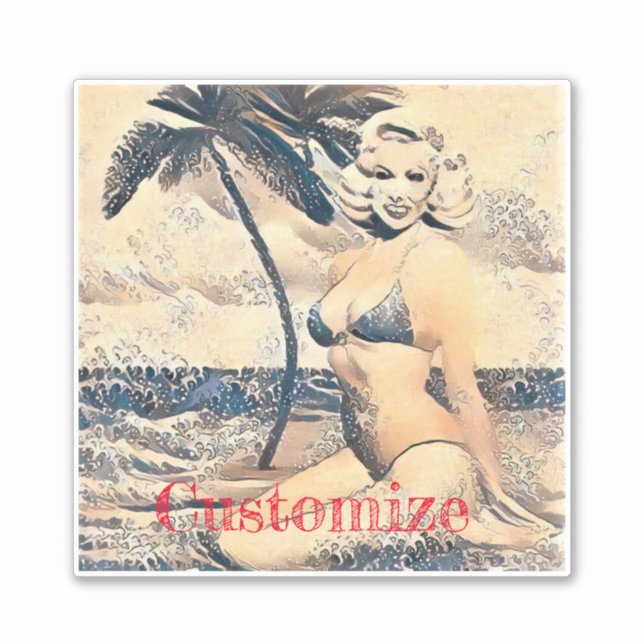 Kneeling Blonde Bikini Modell Thunder_Cove Aufkleber (Vorderseite)