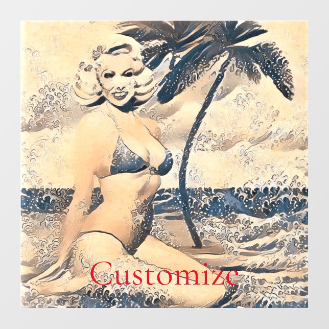 Kneeling Blonde Bikini Modell Thunder_Cove Fensteraufkleber (Blatt)