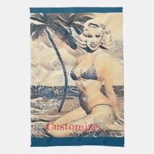 Kneeling Blonde Bikini Modell Thunder_Cove Geschirrtuch