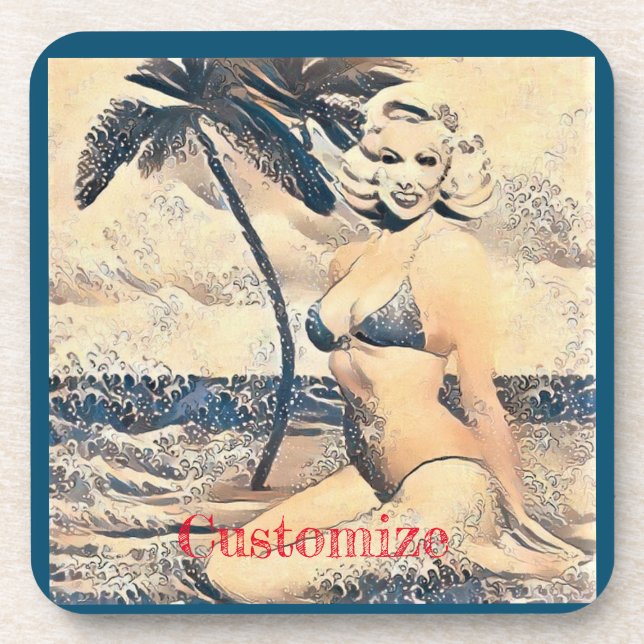 Kneeling Blonde Bikini Modell Thunder_Cove Getränkeuntersetzer (Vorderseite)