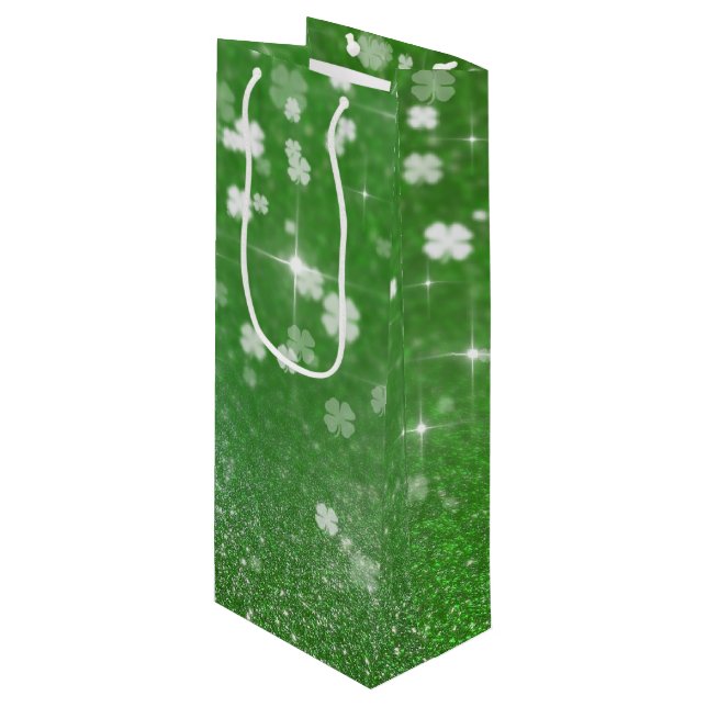 Kneipe Twinkle Glitzer Clover - Weinbeutel Geschenktüte Für Weinflaschen (Vorderseite Schrägansicht)