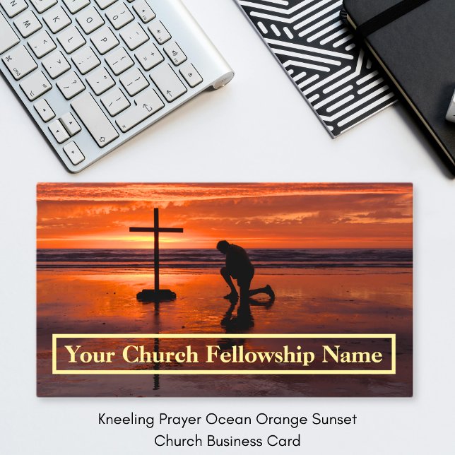 Kneten Gebet Orange Sunset Kirche Pastor Visitenkarte (Kneeling Prayer Ocean Orange Sunset Church Pastor Business Card)