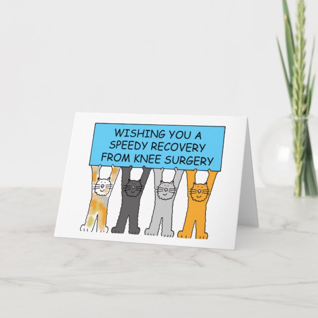 Knie Operation Speedy Erholung Cartoon Katzen Karte (Vorderseite)