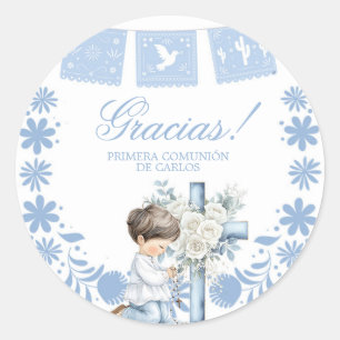 Knieende Primera-Communion Classic-Rundsticker Runder Aufkleber