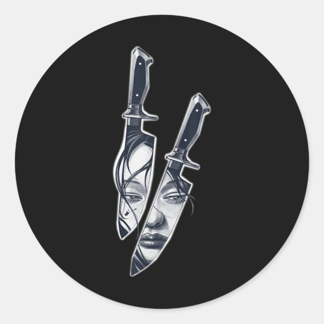 Knife Girl Tattoo Runder Aufkleber (Vorderseite)
