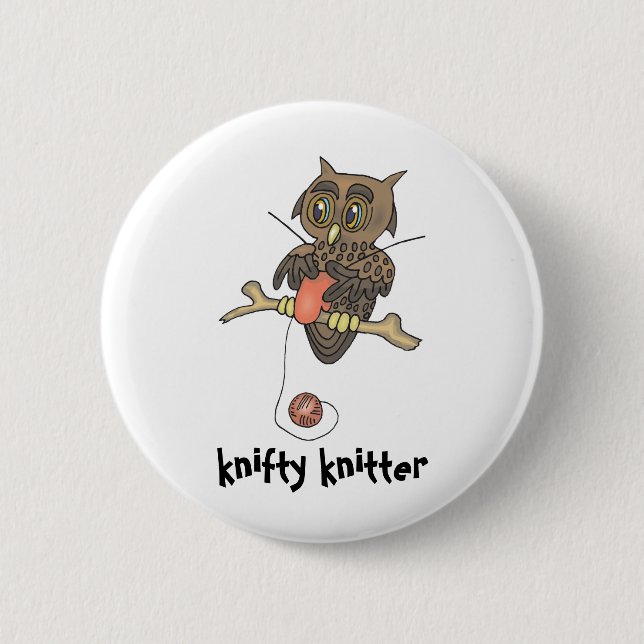 knifty Stricker der Eule und des Garns Button (Vorderseite)