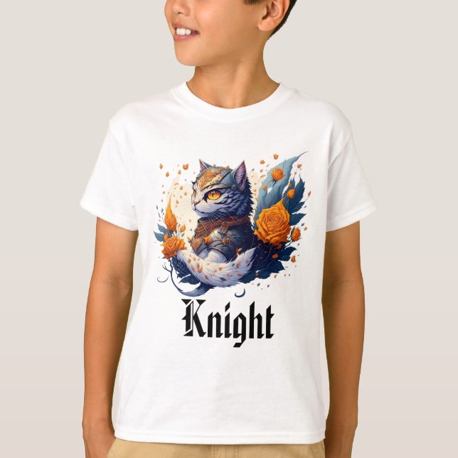 Knight Cat Heroic Warrior und Rose Kinder T-Shirt (Vorderseite)
