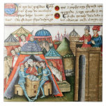 Knight Cifar Watches the Enemy Camp Play Chess Fliese<br><div class="desc">The Knight of Cifar refers to the Arthurian legends contained in the Book of the Grail. .Digital elaboration and collage by Bulgan Lumini based on miniatures of Arthurian Legends, French Manuscripts 14th century</div>