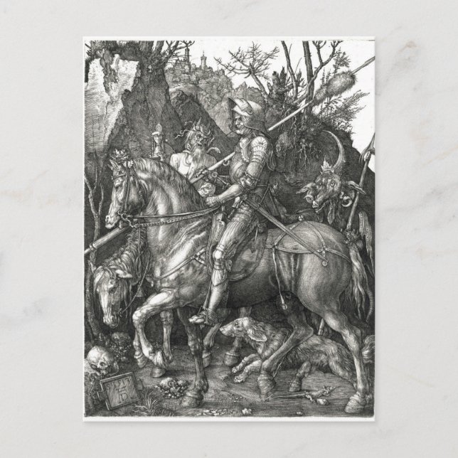 Knight, Death & the Devil - Albrecht Dürer c. 1513 Postkarte (Vorderseite)