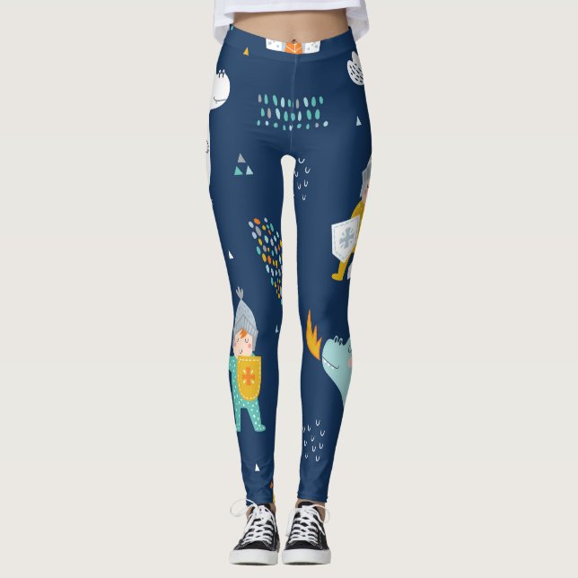 Knight Dragon Castle Childish Pattern Leggings (Vorderseite)