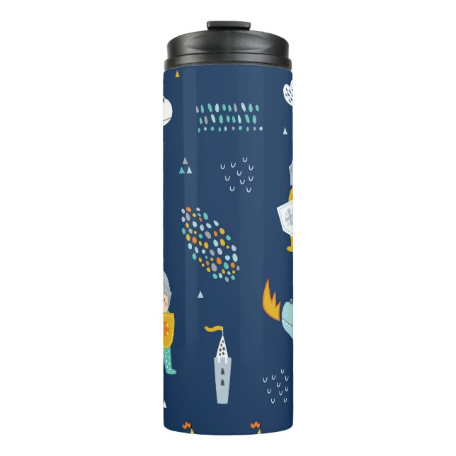 Knight Dragon Castle Childish Pattern Thermosbecher (Vorderseite)