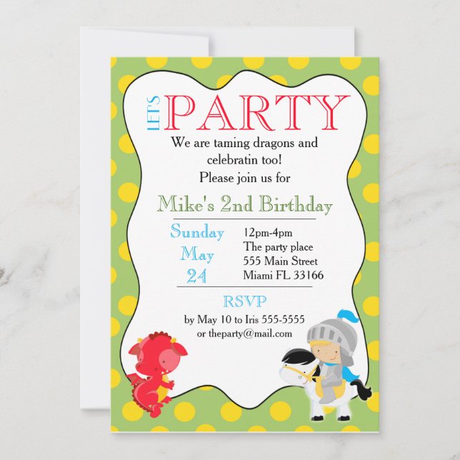 Knight Dragon Invitation Anniversaire de enfant Pa (Devant)