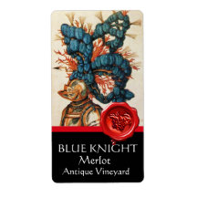 KNIGHT HELMET MIT BLAUEN FEATHERS, RED WAX SIEGEL