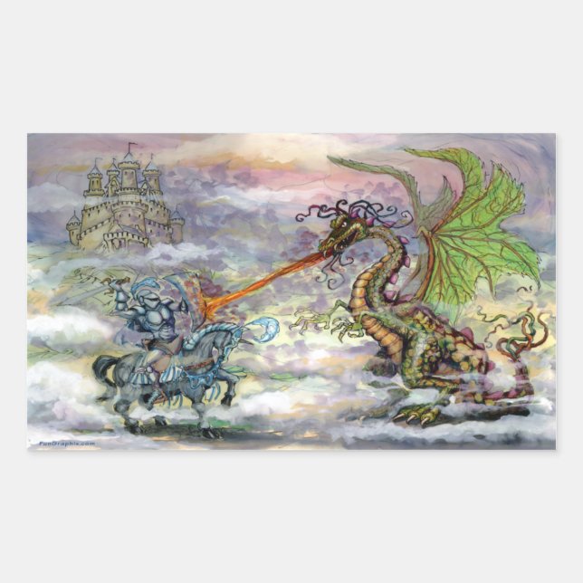 Knight n Dragon Rechteckiger Aufkleber (Vorderseite)