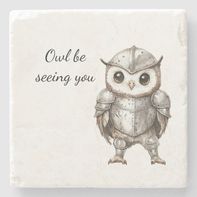 Knight Owl in Shining Armor Steinuntersetzer (Vorderseite)