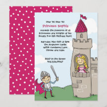 Knight Rette Prinzessinnen Einladungen: Brünett/bl