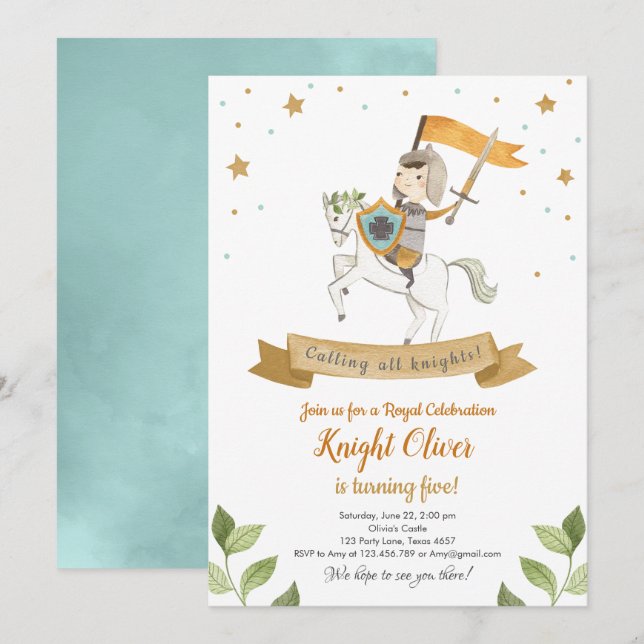 Knight Royal Medieval Boy Invitation Anniversaire (Devant / Derrière)