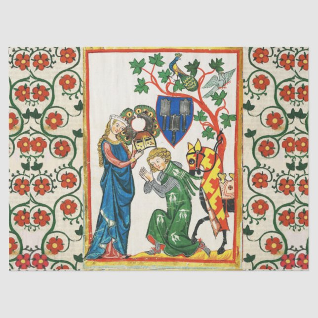 KNIGHT WIRD VON SEINER LADY BEWAHRT, MITTELALTERLI SEIDENPAPIER (Vorderseite)