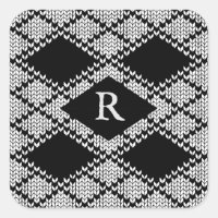 KNIT JACQUARD NOIR Stickers grand Carré + Initiale