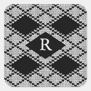 KNIT JACQUARD NOIR Stickers grand Carré + Initiale