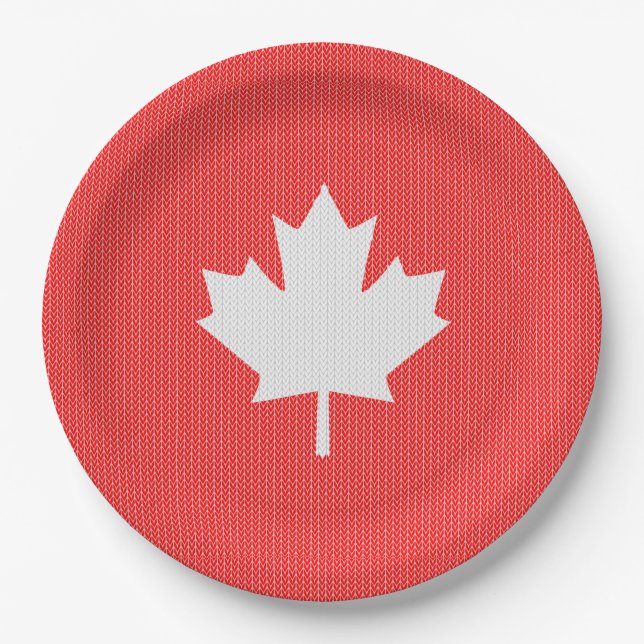 Knit Style Maple Leaf Knitting Motiv Pappteller (Vorderseite)
