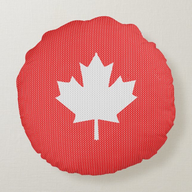 Knit Style Maple Leaf Knitting Motiv Rundes Kissen (Rückseite)