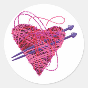 kniting Herz Runder Aufkleber