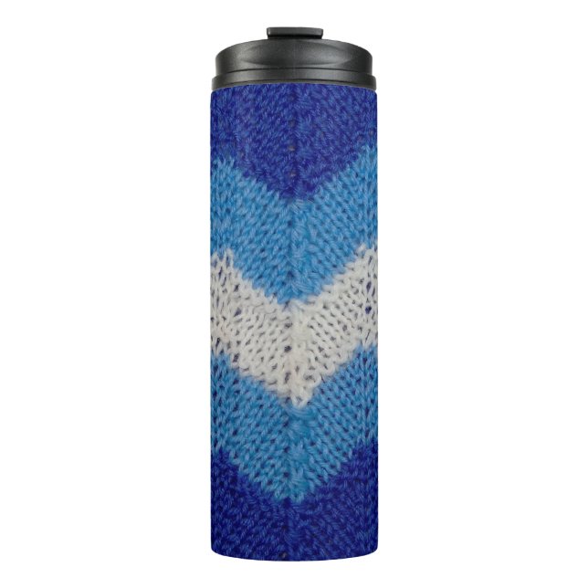 knitted fabric with striped figures blue and white thermosbecher (Vorderseite)
