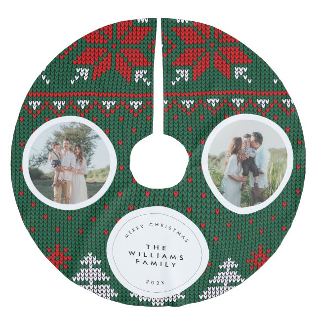 Knitted Sweater Pattern Family Photo Polyester Weihnachtsbaumdecke (Vorderseite)