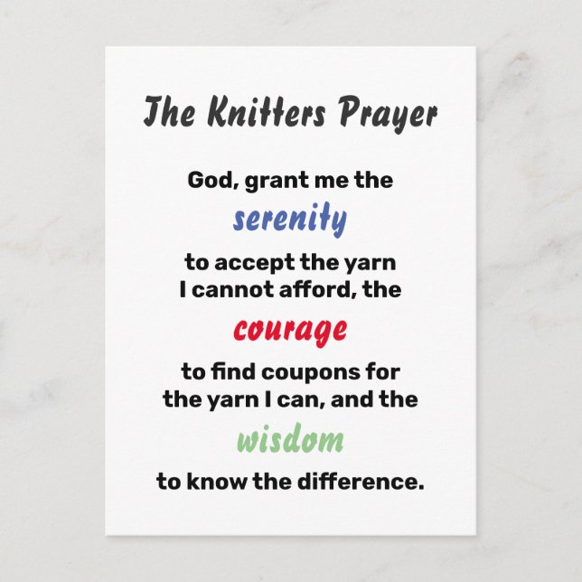 Knitter Serenity Prayer Joke Postkarte (Vorderseite)