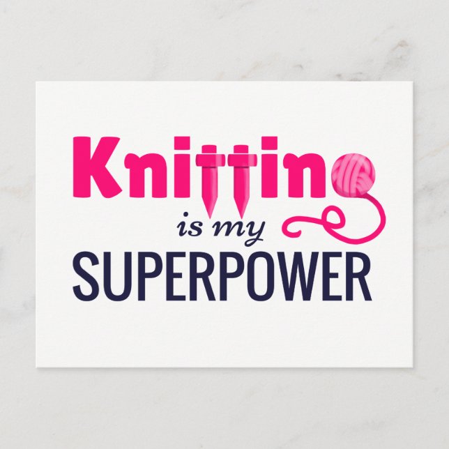 Knittern ist meine Supermacht in Rosa Postkarte (Vorderseite)