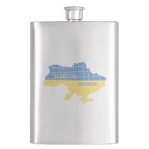Knittern ukrainischer Staat Landkarte Text Ruhm an Flachmann