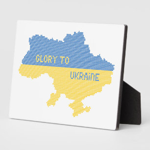 Knittern ukrainischer Staat Landkarte Text Ruhm an Fotoplatte