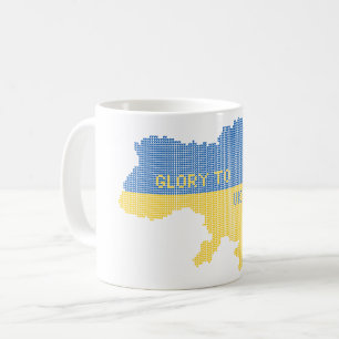 Knittern ukrainischer Staat Landkarte Text Ruhm an Kaffeetasse