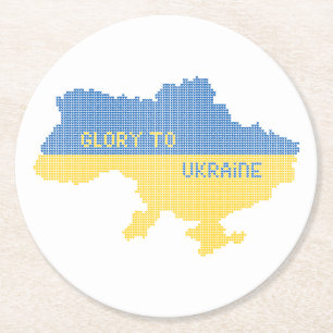 Knittern ukrainischer Staat Landkarte Text Ruhm an Runder Pappuntersetzer