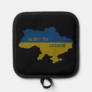 Knittern ukrainischer Staat Landkarte Text Ruhm an Topflappen
