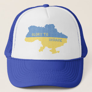Knittern ukrainischer Staat Landkarte Text Ruhm an Truckerkappe