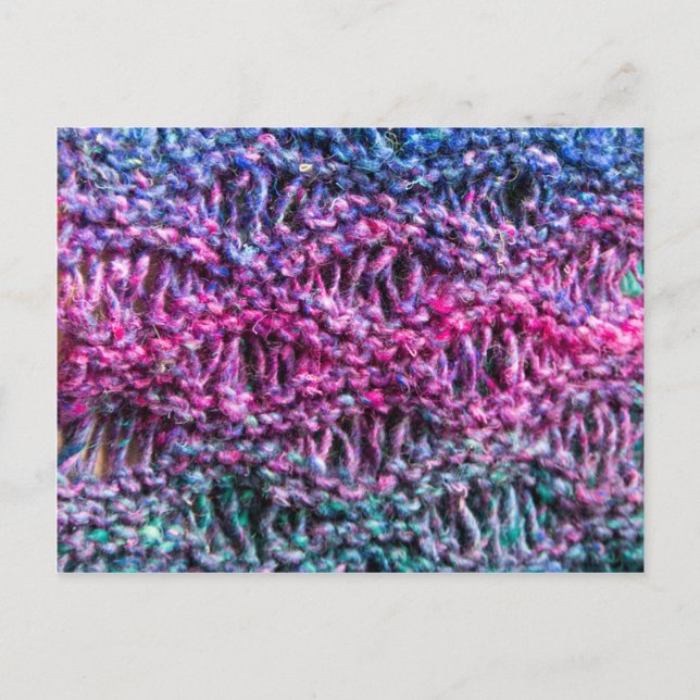 Knitterpostkarte - heißrosa, blau, grün postkarte (Vorderseite)